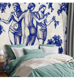 Papier peint - Ancient vineyard - three women in a portal painted with blue ink