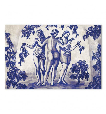 Tableau - Ancient vineyard - three women in a portal painted with blue ink