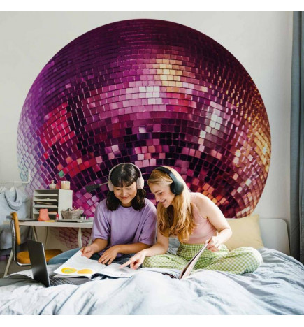 Round Wall Mural - Magenta disco ball