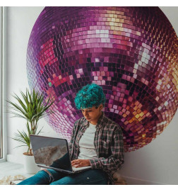 Ronde fotobehang - Magenta disco ball