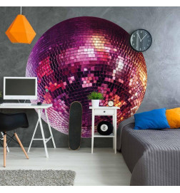 Round Wall Mural - Magenta disco ball