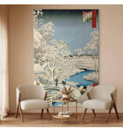 Groot XXL schilderij - Utagawa Hiroshige – Drum bridge and Setting Sun Hill at Meguro