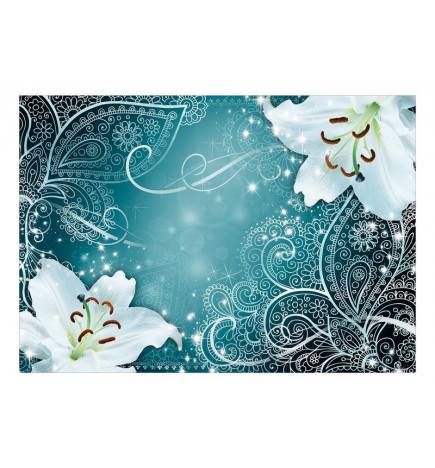 Fotomurale adesivo fiori eleganti su sfondo turchese ARREDALACASA