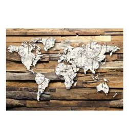 Fotomurale adesivo mappamondo rustico legno chiaro Arredalacasa