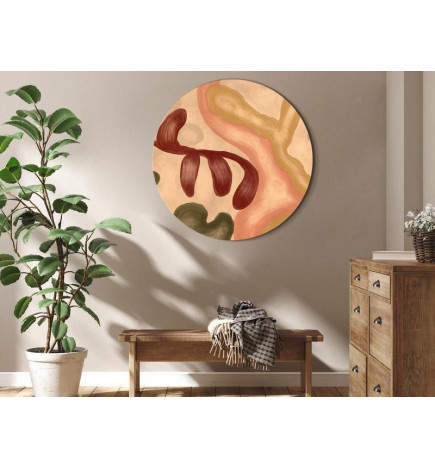 Apvalus paveikslas ant drobės - Colorful shapes – worn-out figures in lime wash technique
