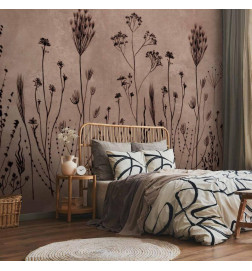 Carta da parati - Wildflowers – black plants on lime-wash background