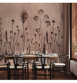 Fototapeet - Wildflowers – black plants on lime-wash background