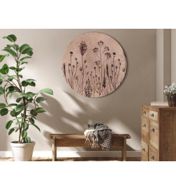 Apvalus paveikslas ant drobės - Wildflowers – black plants on lime-wash background