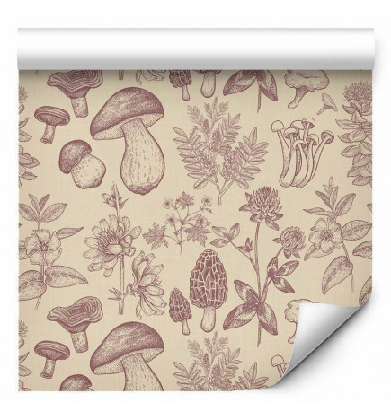 Tapisserie murale - Beige mushrooms and herbs