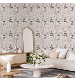 Tapisserie murale - Flowers and herbs in warm greys