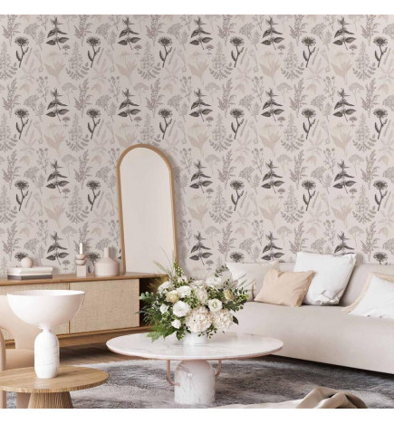 Tapisserie murale - Flowers and herbs in warm greys