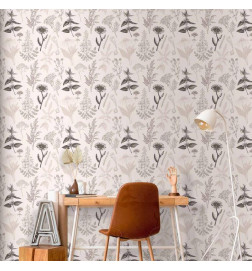 Papel pintado - Flowers and herbs in warm greys