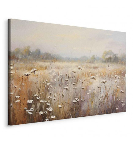 Schilderij - Impressionist meadow – field landscape in a pastel colour palette