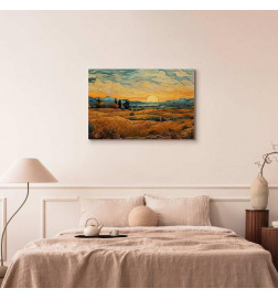 Tableau - Impressionistic fields - painted golden landscape with fields of grain