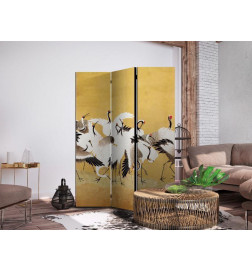 Paravento - Japanese cranes - a flock of birds against a golden background based on a painting by Ishida Yūtei