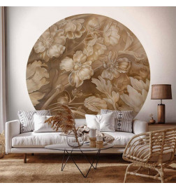 Round Wall Mural - Carved plant and flower ornaments