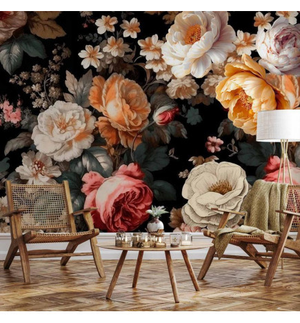 Fototapetti - Colourful flowers on a black background