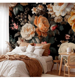 Fotobehang - Colourful flowers on a black background