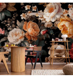 Wall Mural - Colourful flowers on a black background