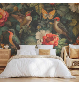Mural de parede - Flowers, birds and butterflies – vintage-style illustration