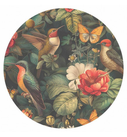 Round Wall Mural - Flowers, birds and butterflies – vintage-style illustration