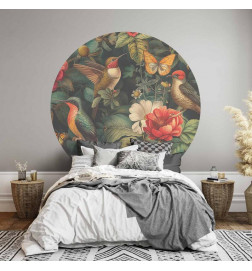 Ronde fotobehang - Flowers, birds and butterflies – vintage-style illustration
