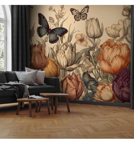 Carta da parati - Colourful tulips on a cream background