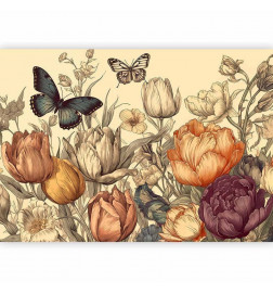 Fototapetti - Colourful tulips on a cream background