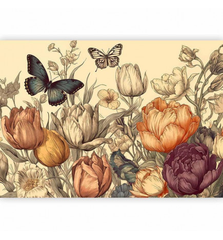 Fototapetas - Colourful tulips on a cream background