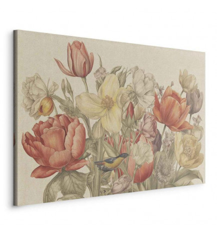 Schilderij - Bouquet of flowers on a cream background