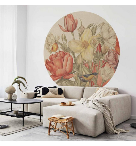 Round Wall Mural - Bouquet of flowers on a cream background