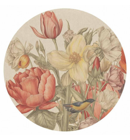 Round Wall Mural - Bouquet of flowers on a cream background