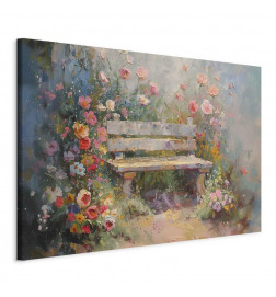 Wandbild XXL - Flowery bench - impressionist painting full of flowers