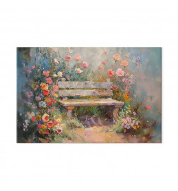 Wandbild XXL - Flowery bench - impressionist painting full of flowers