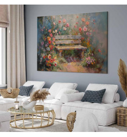 Tablou XXL - Flowery bench - impressionist painting full of flowers