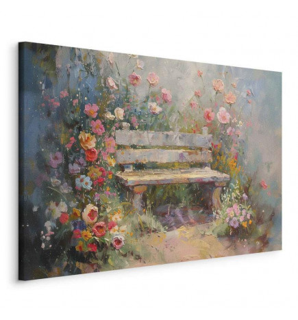 Tableau - Flowery bench - impressionist painting full of flowers