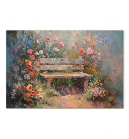 Tablou - Flowery bench - impressionist painting full of flowers