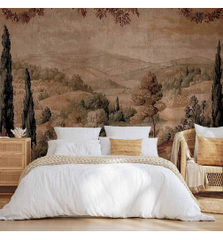 Mural de parede - Mediterranean landscape - old tapestry with a hill and a lake