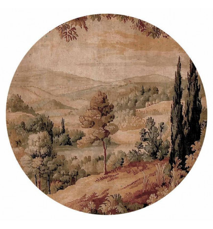 Mural de parede redondo - Mediterranean landscape - old tapestry with a hill and a lake