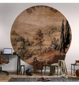 Runde Fototapete - Mediterranean landscape - old tapestry with a hill and a lake