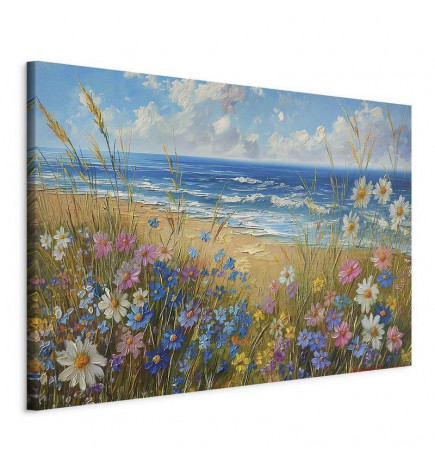 Cuadro XXL - Seascape – wildflowers and a view of the rough sea