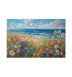Cuadro XXL - Seascape – wildflowers and a view of the rough sea