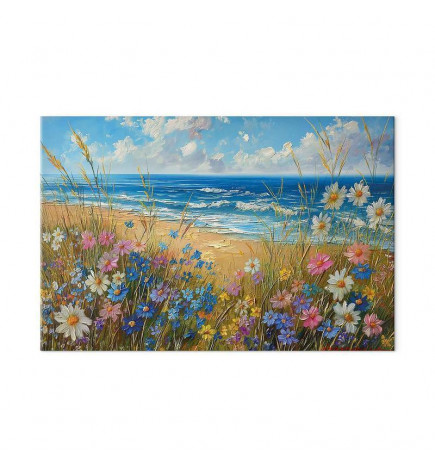 DYI Large Canvas Print - Seascape – wildflowers and a view of the rough sea
