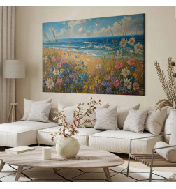 Tablou XXL - Seascape – wildflowers and a view of the rough sea