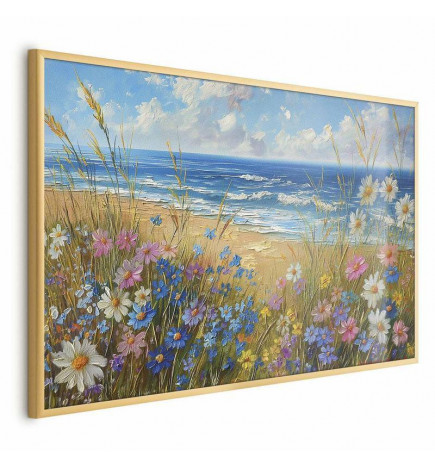 Plakatas - Seascape – wildflowers and a view of the rough sea