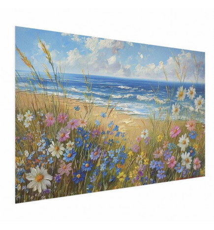 Poster - Seascape – wildflowers and a view of the rough sea