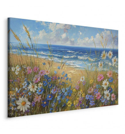 Cuadro - Seascape – wildflowers and a view of the rough sea