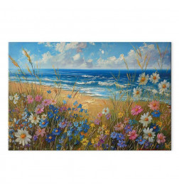 Paveikslas - Seascape – wildflowers and a view of the rough sea
