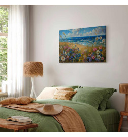 Slika - Seascape – wildflowers and a view of the rough sea
