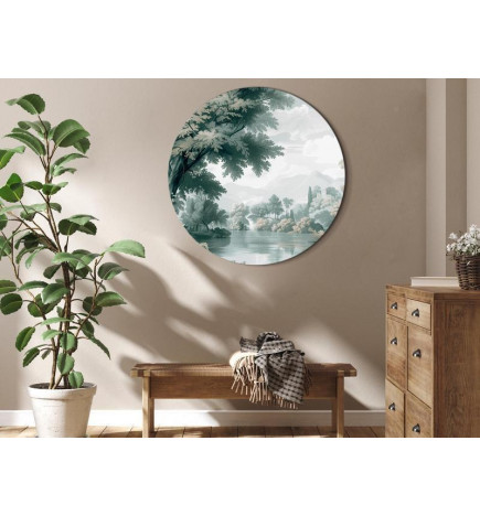 Cuadro redondo - Landscape with a park and lake in retro greens